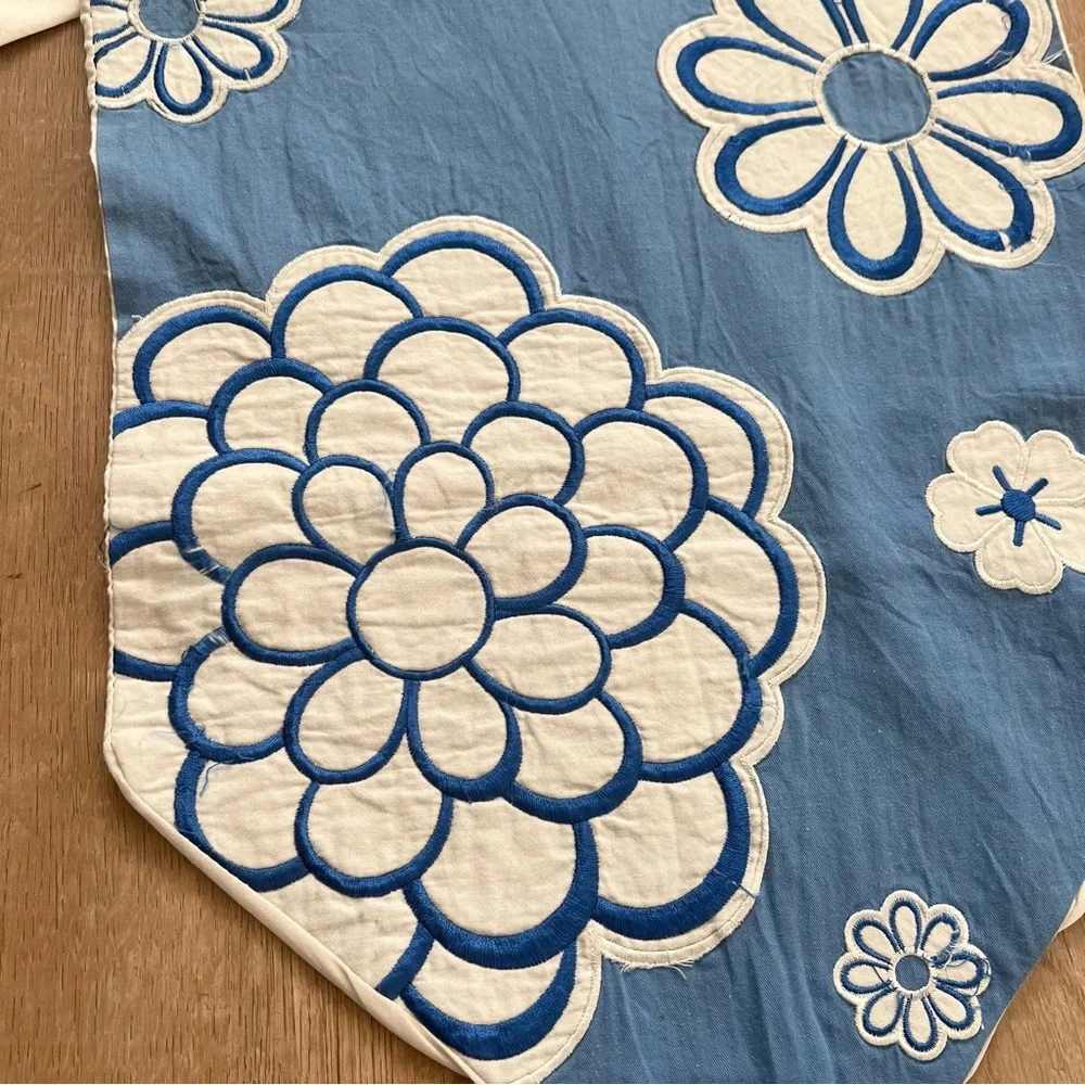 Grasslands Road Brown Cotton Blue With White Embroidered Flower Table Runner 68